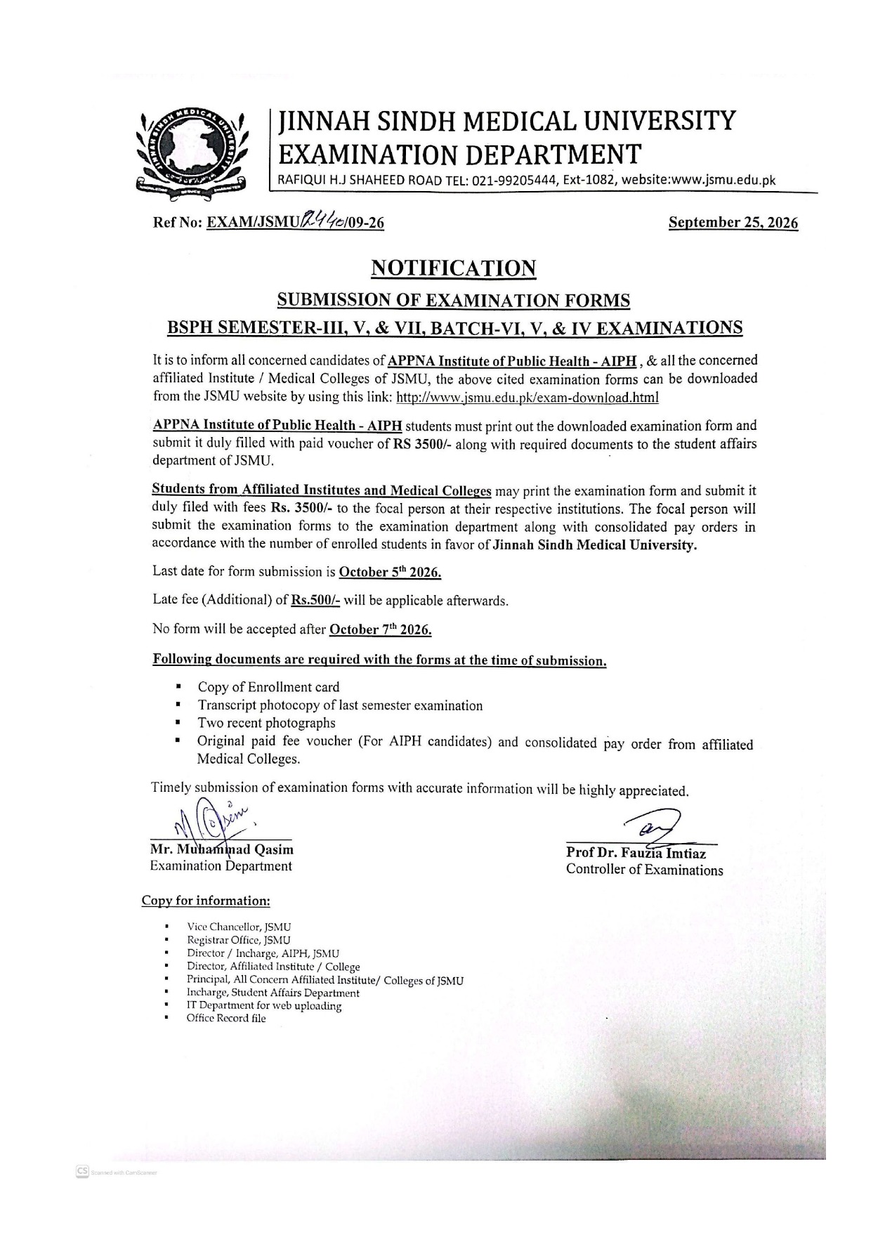 JSMU Exam Form Submission Notice 2026 for BSPH Students JSMU Exam Form Submission Notice 2026 for BSPH Students