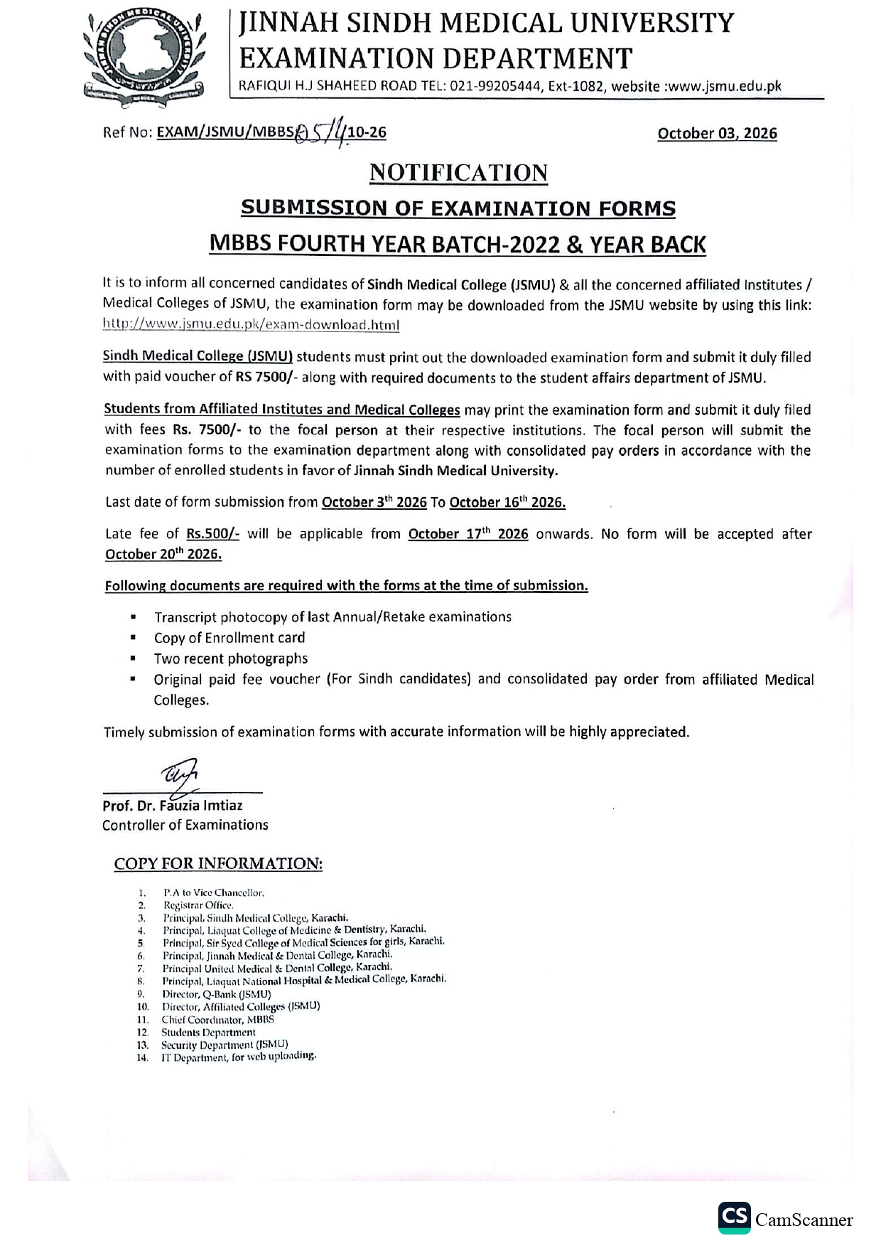 JSMU Exam Form Submission Notice 2026 for MBBS 4th Year & YB JSMU Exam Form Submission Notice 2026 for MBBS 4th Year & YB