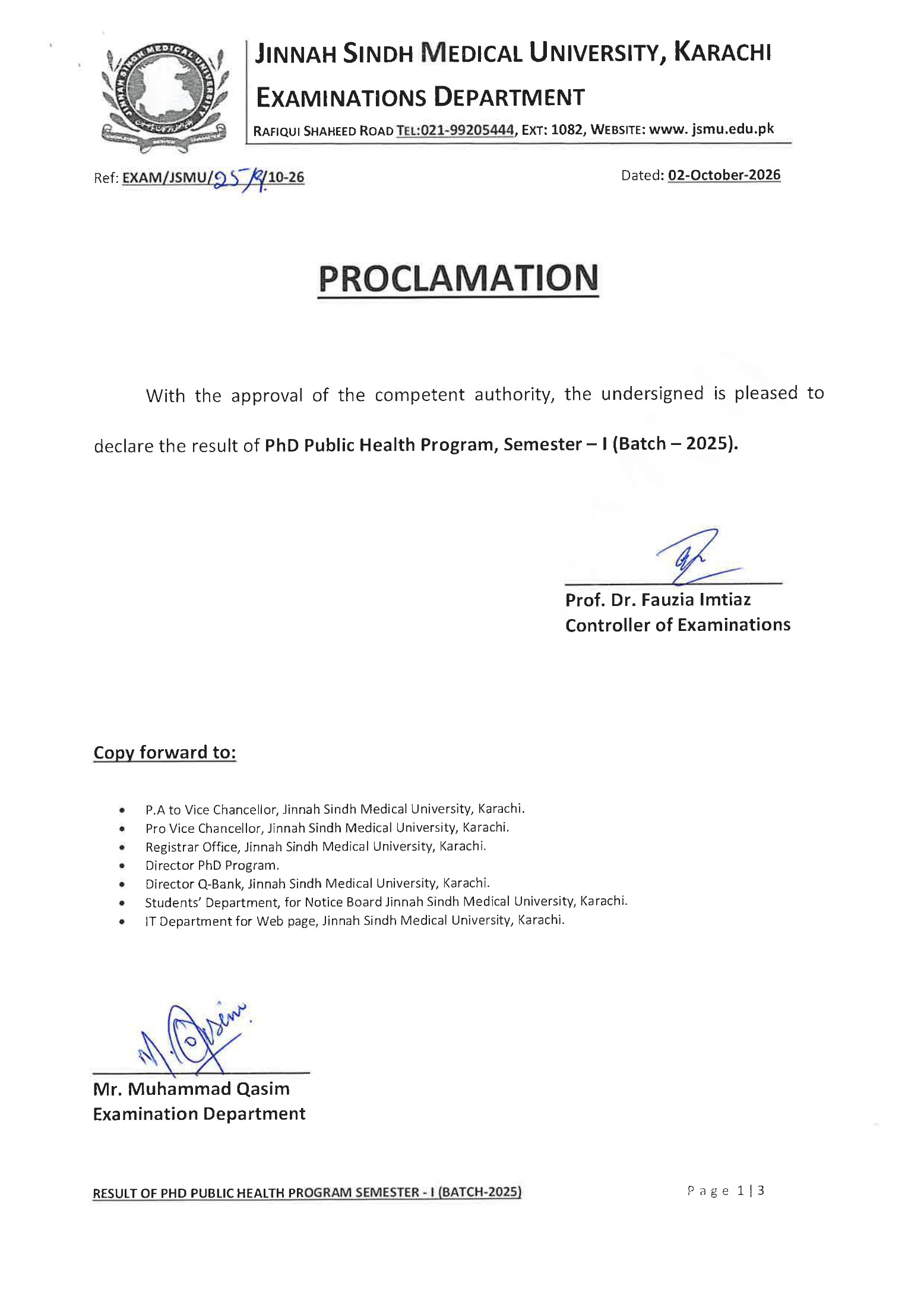 JSMU Result 2026 for PhD Public Health Program Exams JSMU Result 2026 for PhD Public Health Program Exams