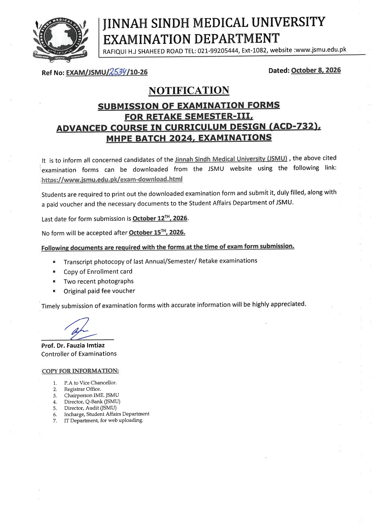 JSMU MHPE Batch 2024 Retake Exam Form Notice 2026 Released