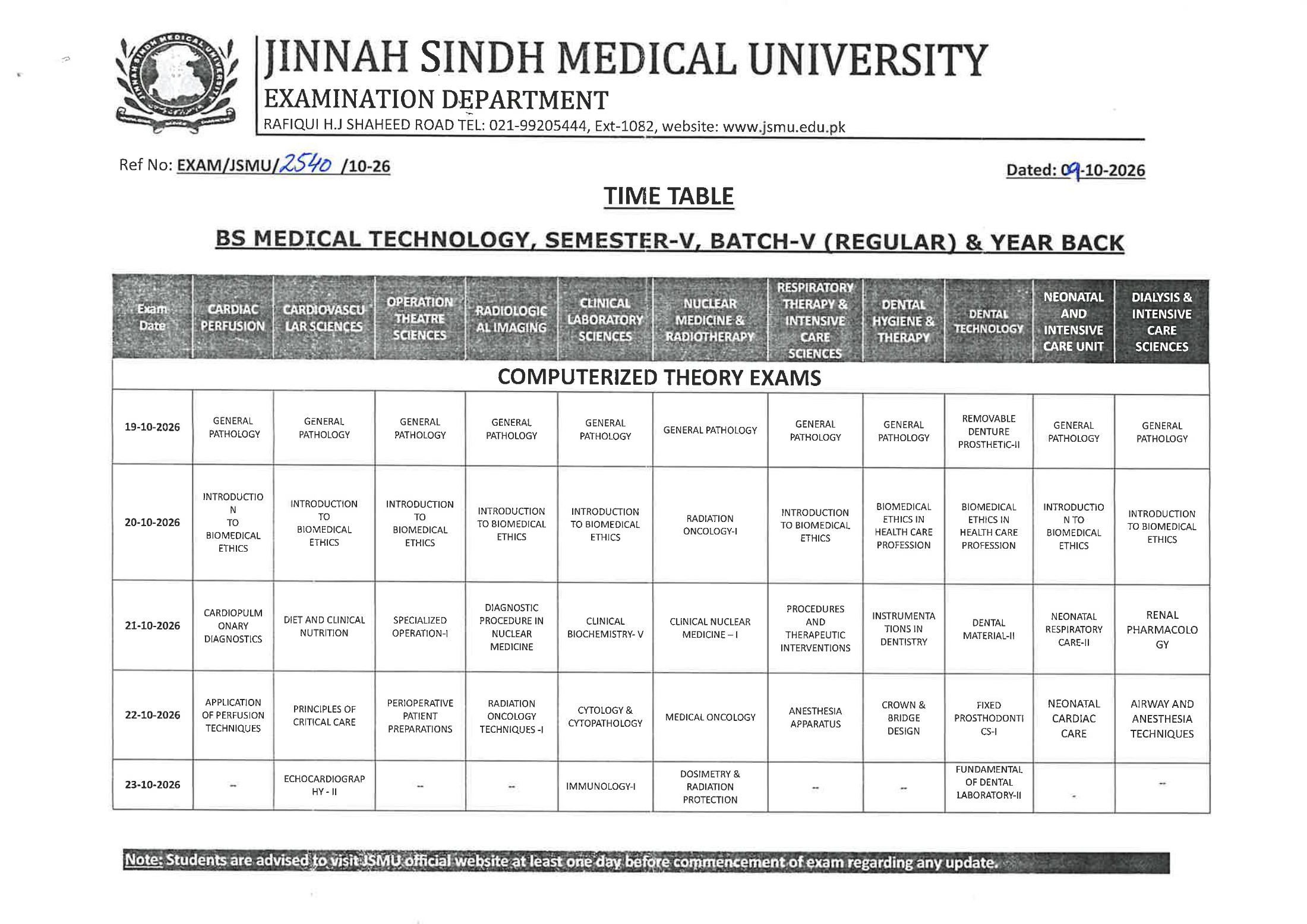 JSMU BSMT Semester V Batch V Time Table 2026 Out Check Now