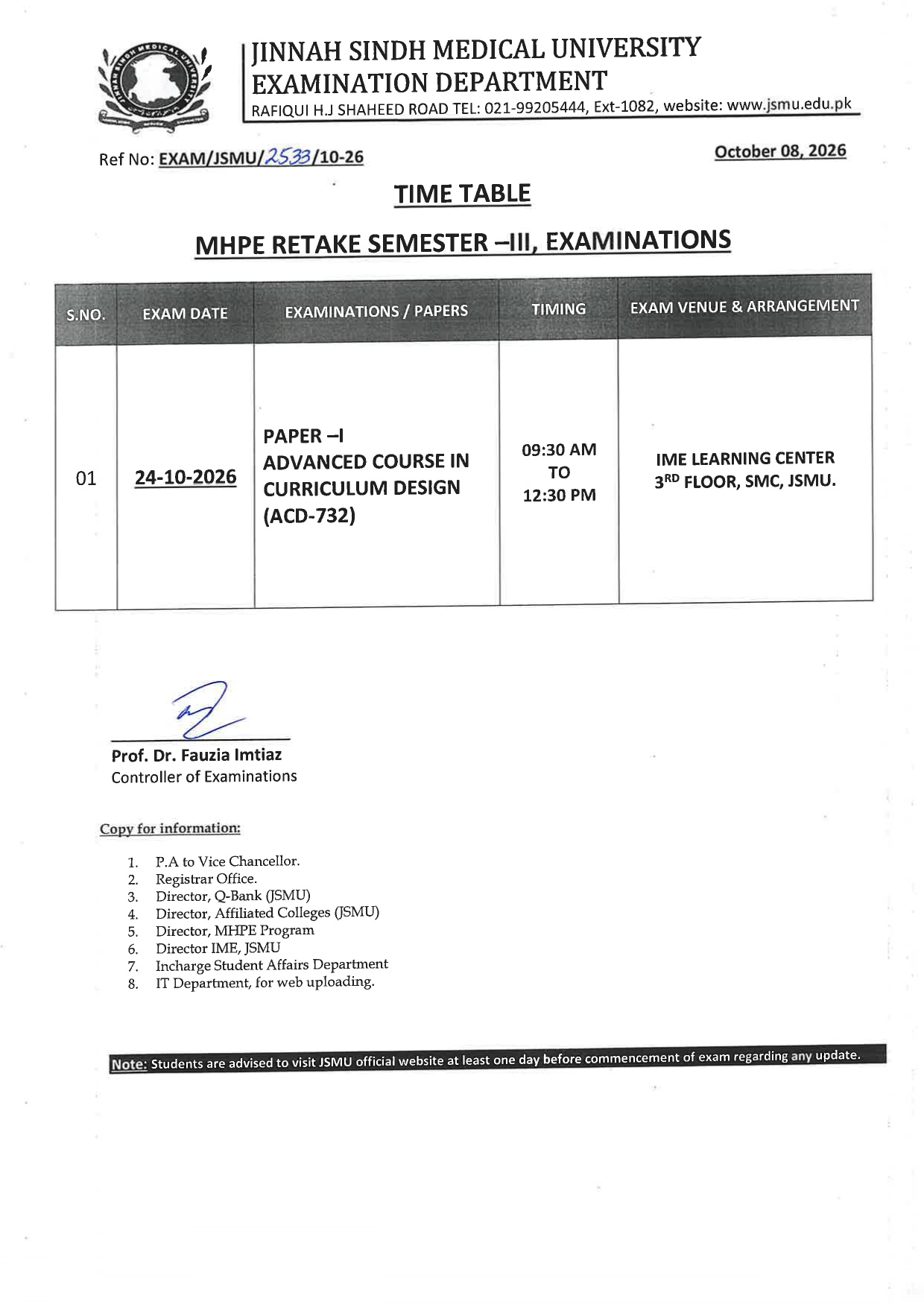 JSMU MHPE Retake Semester III Time Table 2026 JSMU MHPE Retake Semester III Time Table 2026