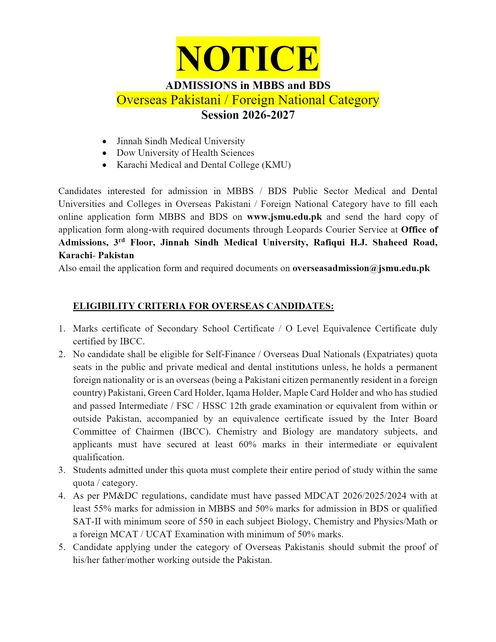 JSMU Admission Notice 2026 Announced for MBBS and BDS Overseas Category JSMU Admission Notice 2026 Announced for MBBS and BDS Overseas Category