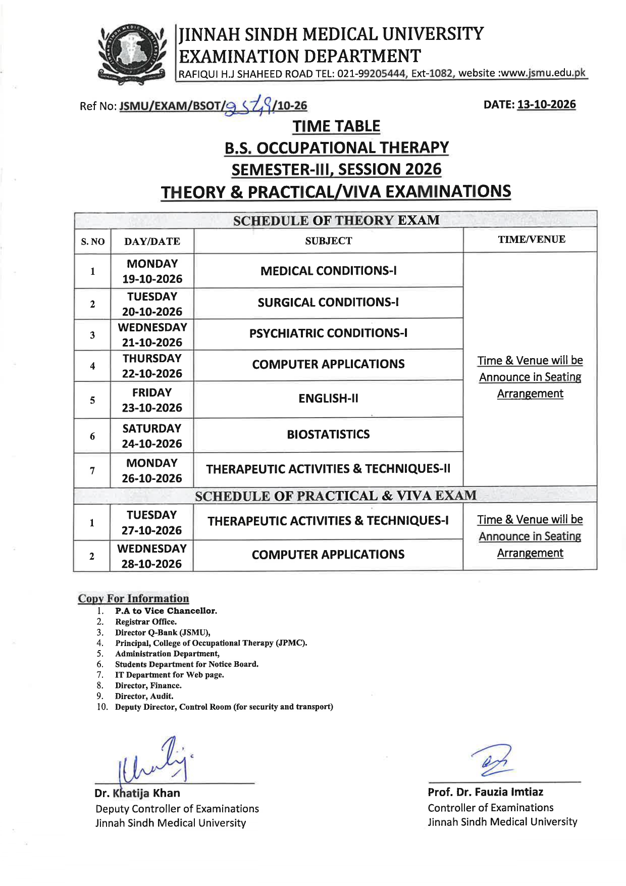 JSMU Time Table 2026 Announced for BSOT Semester III Theory & Practical Exams JSMU Time Table 2026 Announced for BSOT Semester III Theory & Practical Exams