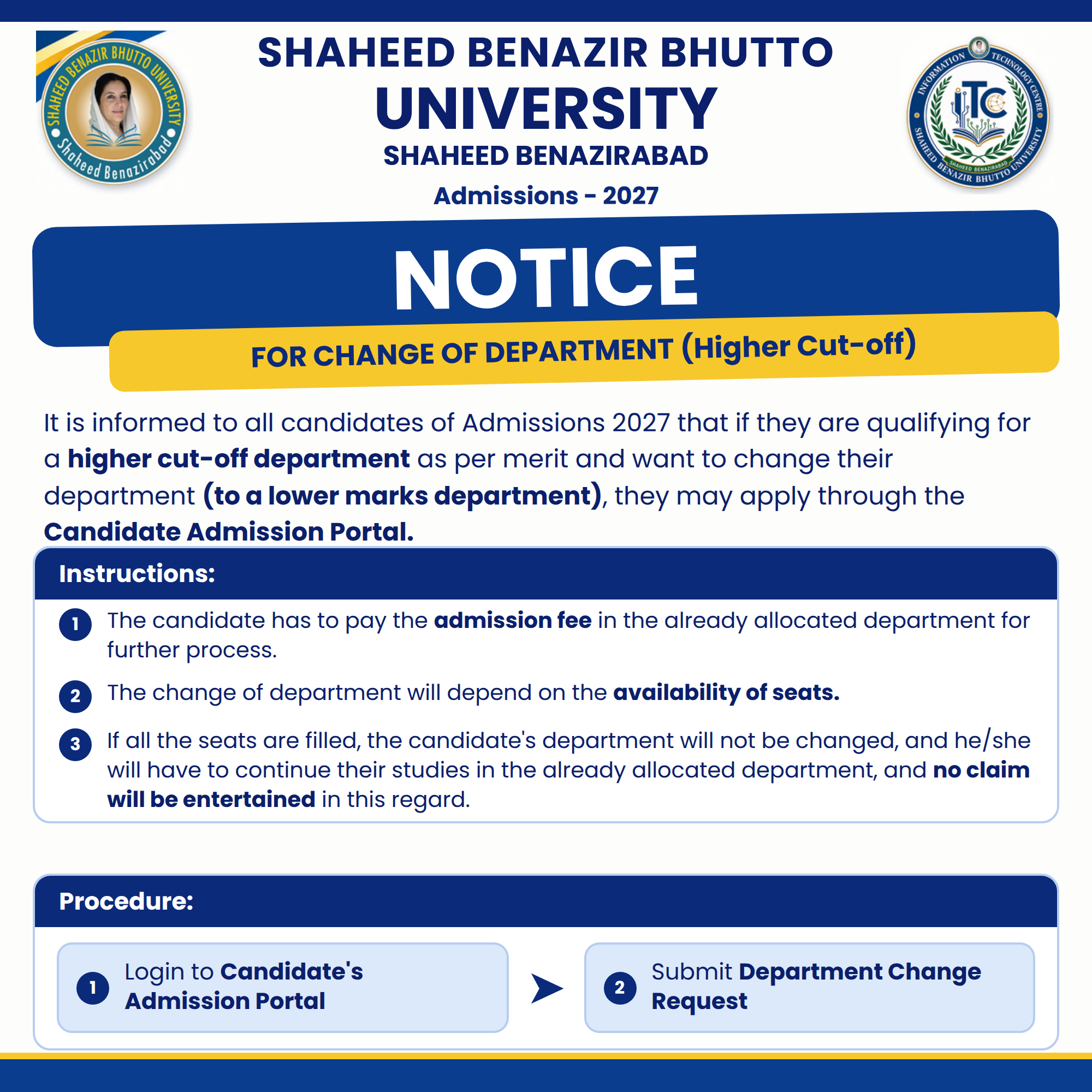 SBBUSBA Department Changing Notice for Admissions 2026-2027 SBBUSBA Department Changing Notice for Admissions 2026-2027