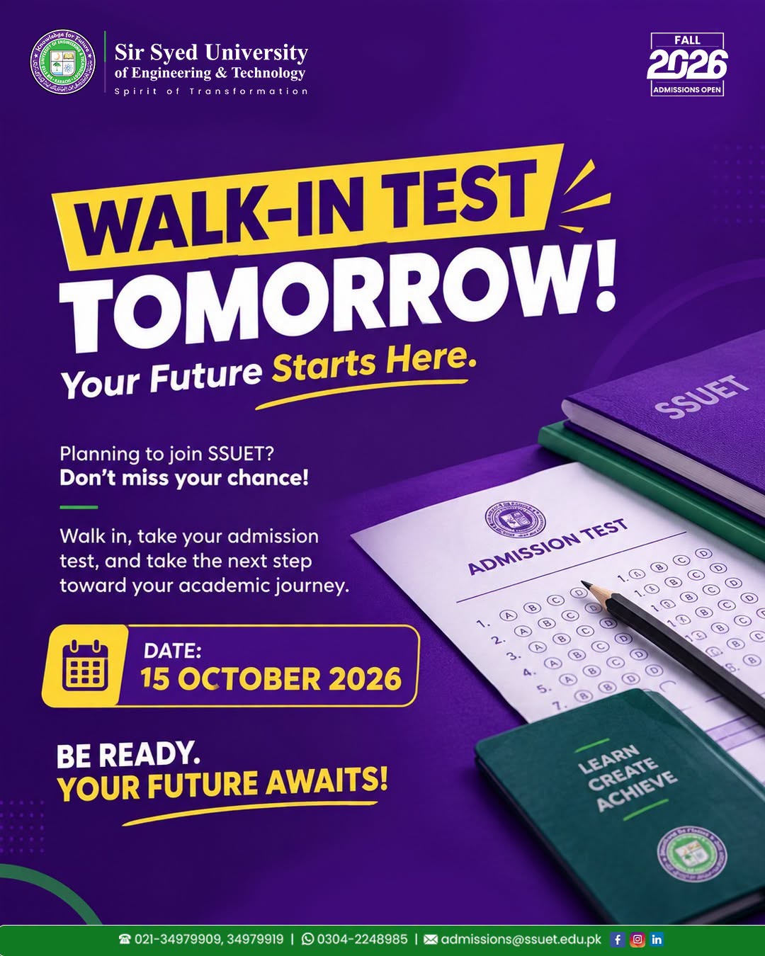 SSUET Walk-In Test Notice 2026 Opens Doors for Fall Admissions SSUET Walk-In Test Notice 2026 Opens Doors for Fall Admissions