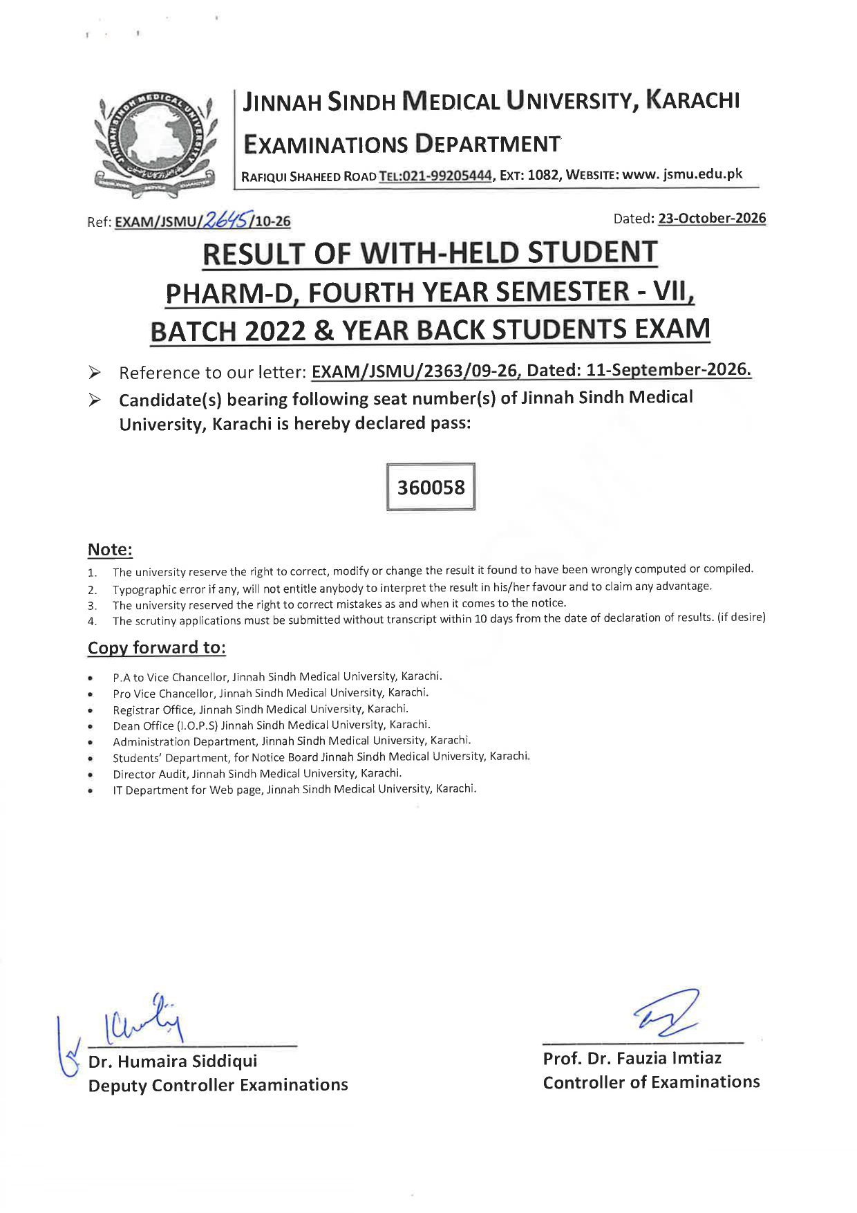 JSMU Result 2026 for PharmD Withheld 4th Year Sem VII Batch 2022 Results Out JSMU Result 2026 for PharmD Withheld 4th Year Sem VII Batch 2022 Results Out