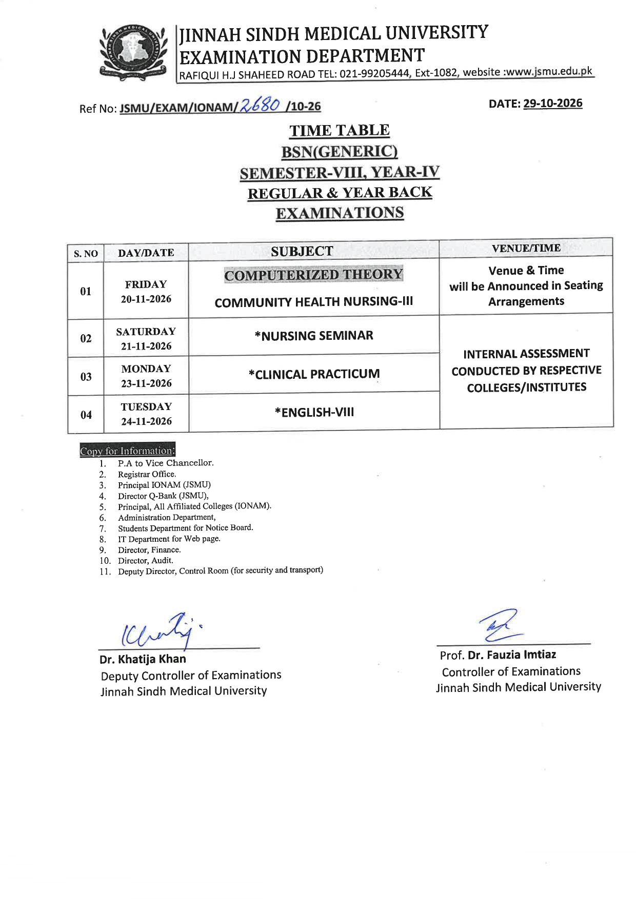 JSMU Time Table 2026 for BSN Generic Sem VIII Exams Released JSMU Time Table 2026 for BSN Generic Sem VIII Exams Released