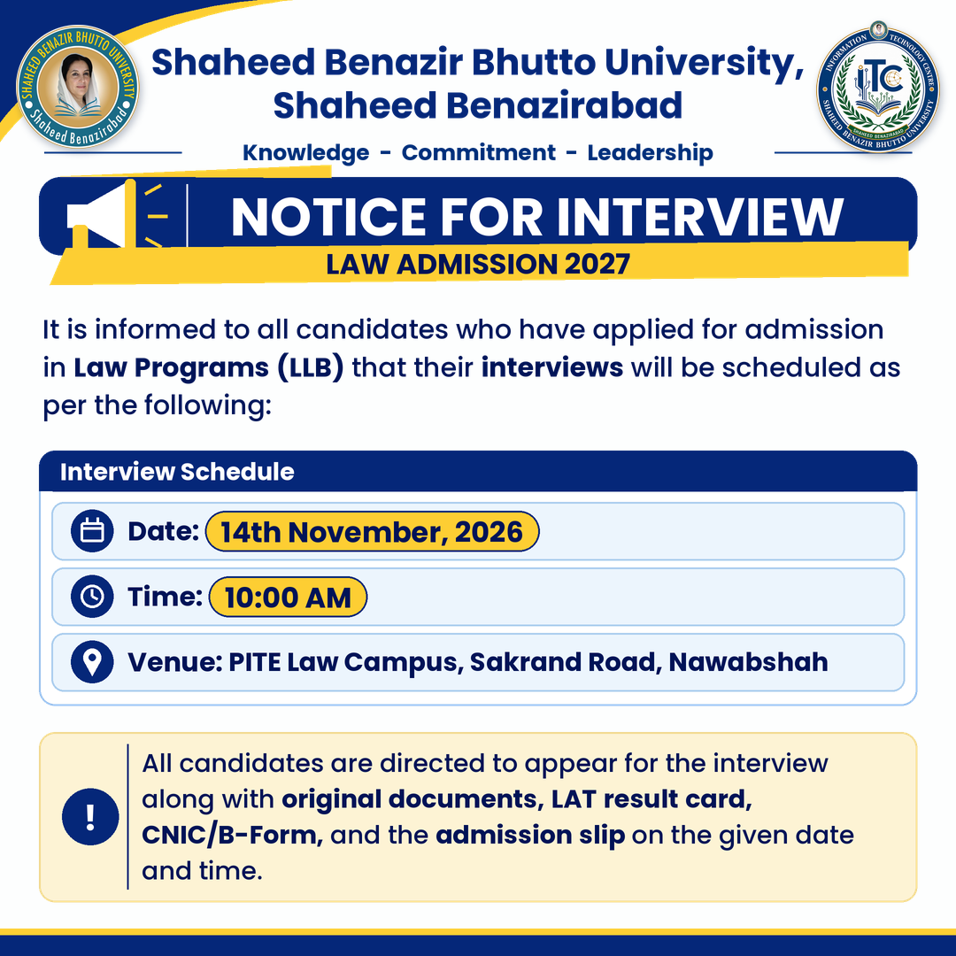 SBBUSBA Admissions Interview on 14th November 2026 for LLB Candidates
