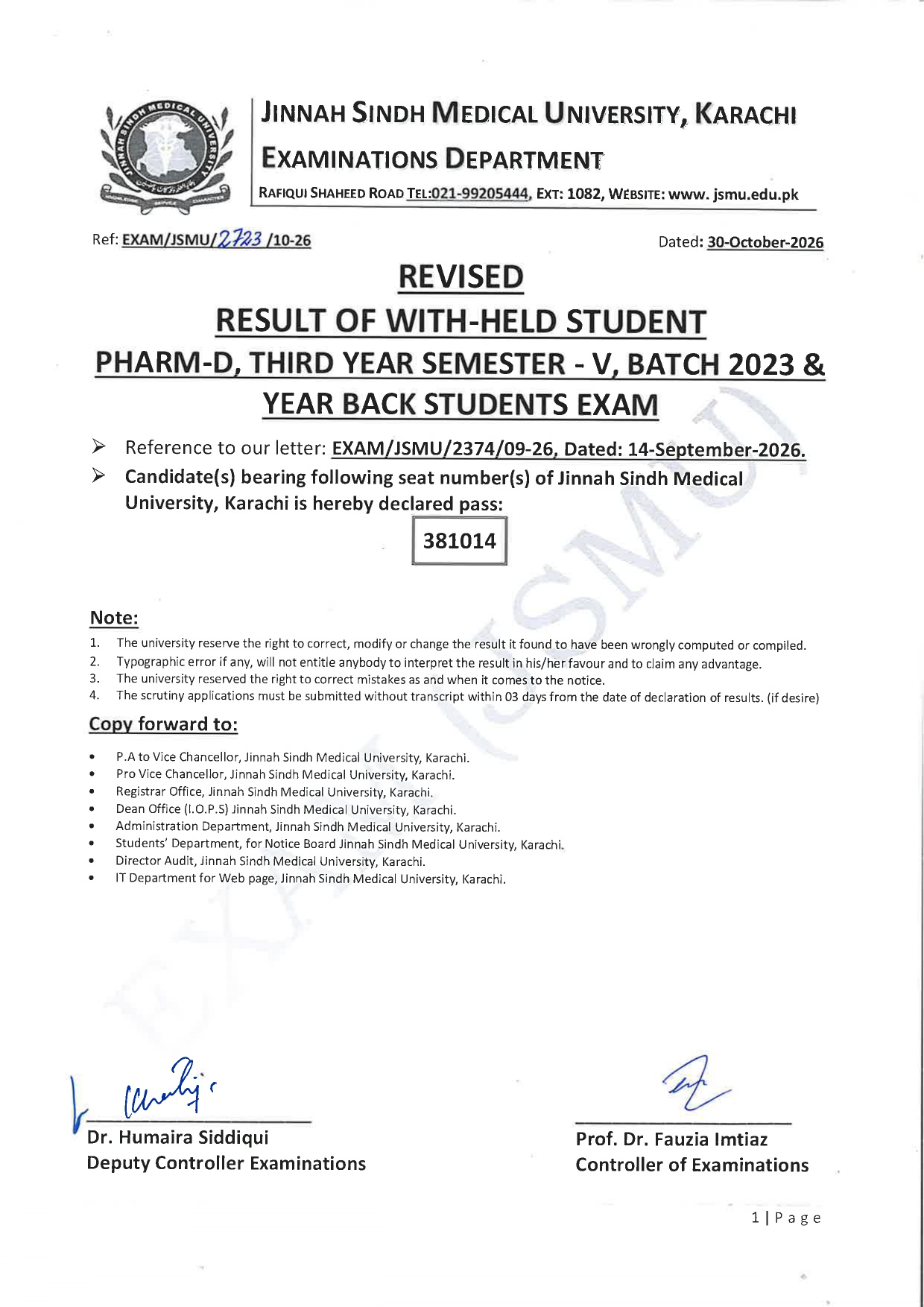JSMU Pharm-D Semester VII Result October 2026 Announced JSMU Pharm-D Semester VII Result October 2026 Announced