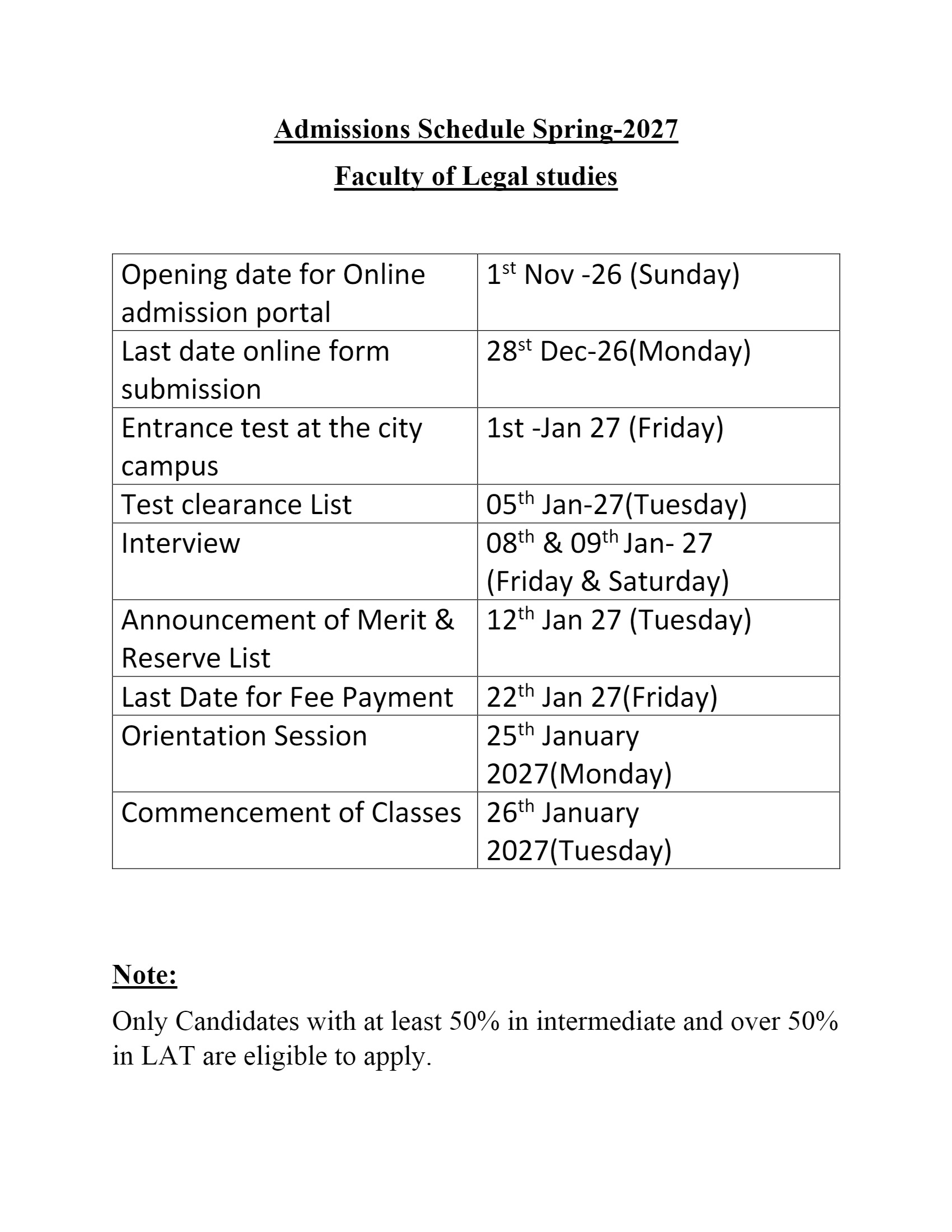 HAMDARD Admission Schedule Spring 2027 Announced for LLB Program HAMDARD Admission Schedule Spring 2027 Announced for LLB Program