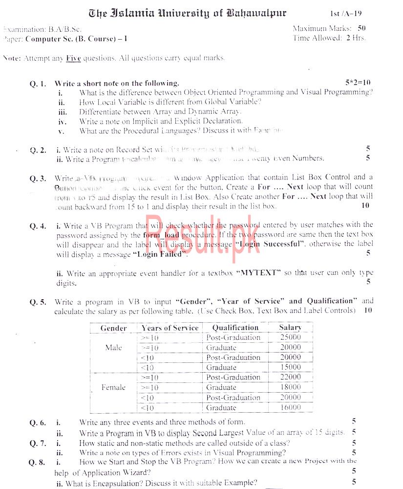 Islamia University Bahawalpur Past Papers 2024, 2023, 2022, iub Past ...
