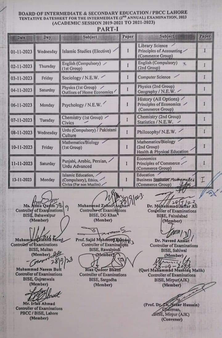 BISE DG Khan Board Date Sheet 2024 Inter Part 1 2, HSSC, FA, FSC, Inter